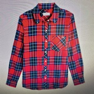 Vineyard, vines, nwt tartan relaxed, flannel button-down, bright, red size 16